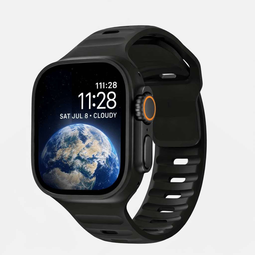 Watch ultra Wayfold Bracelet sport en silicone noir pour Apple Watch Ultra.